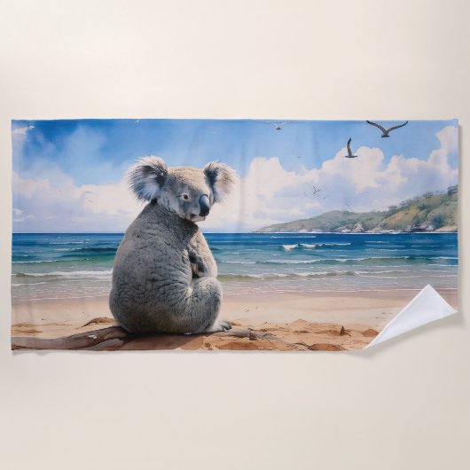 Serviette De Plage Koala sur une plage de sable (Devant)
