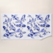 Serviette De Plage Koi bleu et blanc (Devant)