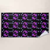 Serviette De Plage Koi poisson oriental yin yang noir violet fleuri (Devant)