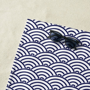 Serviette De Plage Koinobori Japonais Écailles de Poisson Blanc Delft