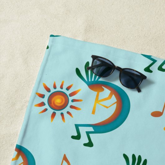 Serviette De Plage Kokopelli avec Sun Motif Mint Green Beach Towne (En situation)