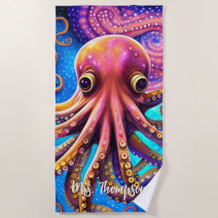 Serviette De Plage Kraken Octopus avec nom personnalisé