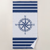 Serviette De Plage La boussole blanche avec des traits bleus (Devant)