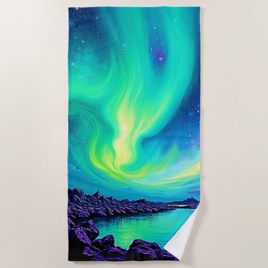 Serviette De Plage La magique nuit d'Aurora Sky Dance Design (Devant)