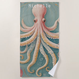 Serviette De Plage La pieuvre pastel du récif enchanté