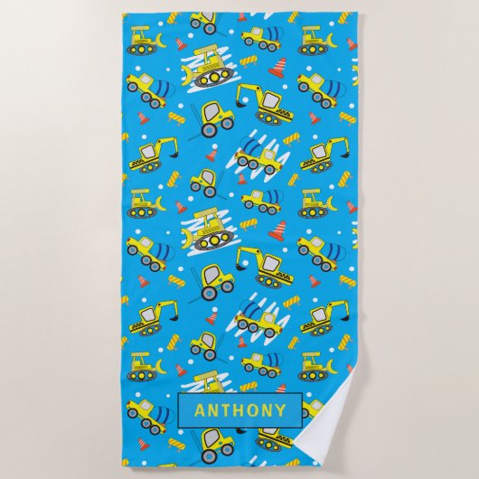 Serviette De Plage La plage des camions de construction (Devant)