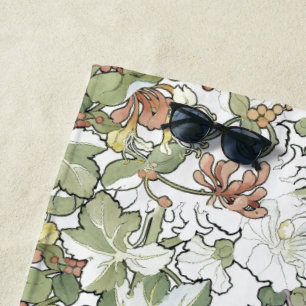 Serviette De Plage La rose trémière de Nouveau d'art de Mucha fleurit