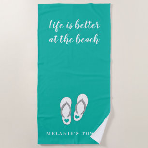 Serviette De Plage La vie est meilleure à la plage mignonette tongs p