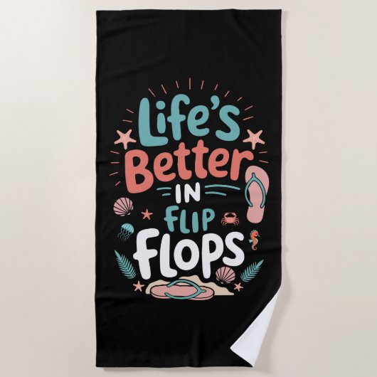 Serviette De Plage La vie est meilleure en tongs – Plage tropicale am (Devant)