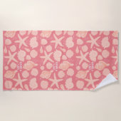 Serviette De Plage LA VIE EST UNE PLAGE Coquillages Roses Mer (Devant)