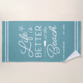 Serviette De Plage La Vie Personnalisée Est Mieux À La Plage (Devant)