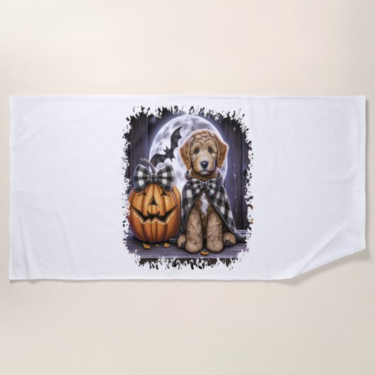 Serviette De Plage Labradoodle chien Carré d'Halloween (Devant)
