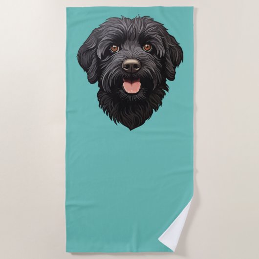 Serviette De Plage Labradoodle Chien noir (Devant)