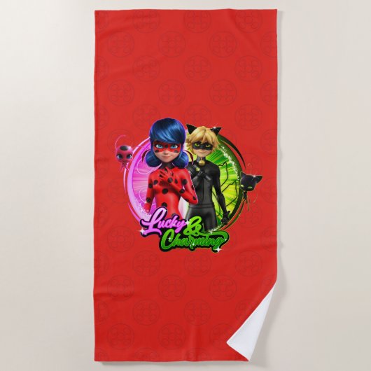 Serviette De Plage Ladybug & Cat Noir | Lucky & Charming (Devant)