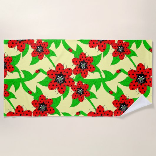 Serviette de plage Ladybug Flowers (Devant)