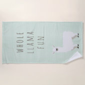 Serviette De Plage Lama mignon vert et blanc de point de polka (Devant)