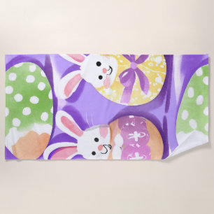 Serviette De Plage lapin avec oeufs de pâques