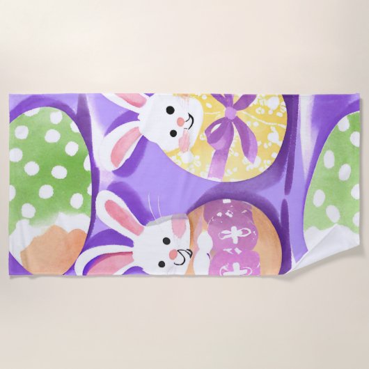Serviette De Plage lapin avec oeufs de pâques (Devant)