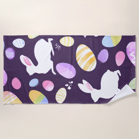 Serviette De Plage lapin avec oeufs de pâques (Devant)