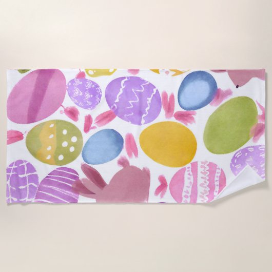Serviette De Plage lapin avec oeufs de pâques (Devant)