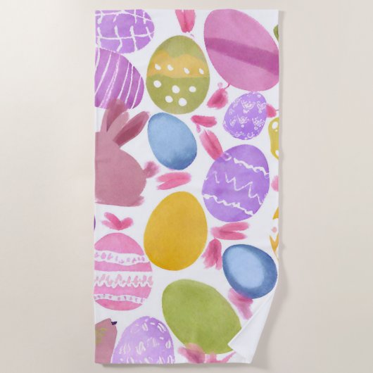 Serviette De Plage lapin avec oeufs de pâques (Devant)