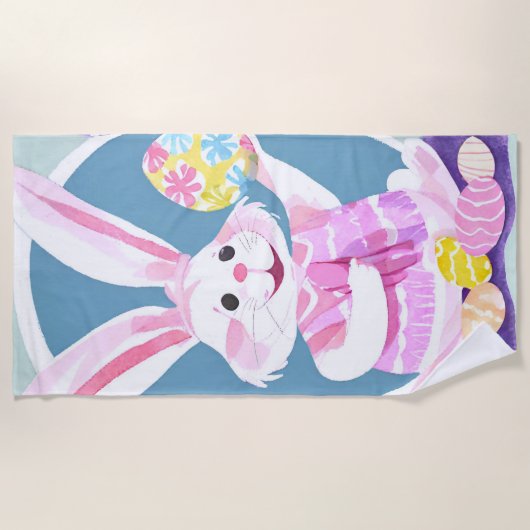 Serviette De Plage lapin avec oeufs de pâques (Devant)