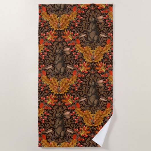 Serviette De Plage Lapin d'automne sur brun (Devant)