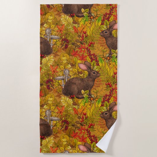 Serviette De Plage Lapin d'automne sur ocre (Devant)