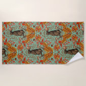 Serviette De Plage Lapin d'automne sur vert clair (Devant)