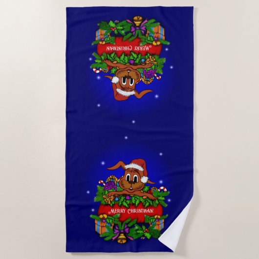 Serviette De Plage Lapin de Noël (Devant)