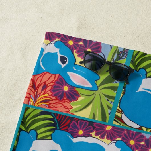 Serviette De Plage Lapin Hawaiien Tropical Design Beach Towne (En situation)