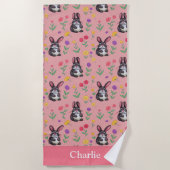 Serviette De Plage Lapin Rose Enfants (Devant)