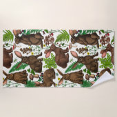 Serviette De Plage Lapins et flore boisée 4 (Devant)