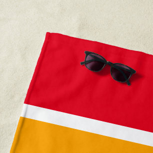 Serviette De Plage Larges Bandes Rouges Sportives Blanches Orange Dor