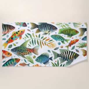 Serviette De Plage L'art coloré du poisson sous-marin