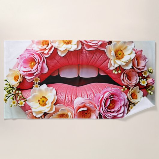 Serviette De Plage L'art des lèvres florales (Devant)