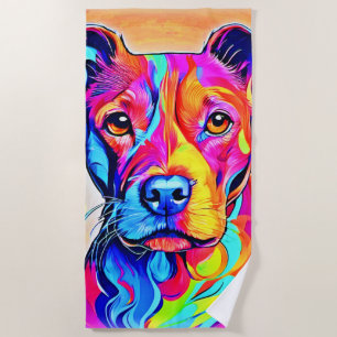 Serviette De Plage L'art du chien : Peinture colorée