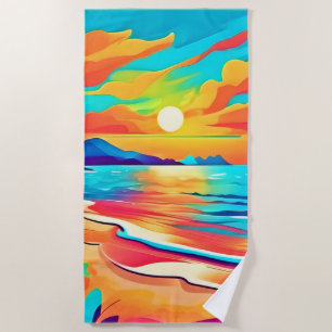 Serviette De Plage L'art du coucher de soleil sur la plage animé