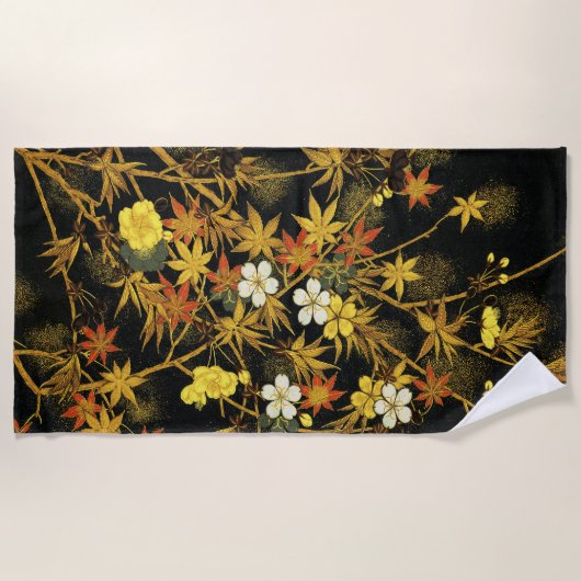 Serviette De Plage L'automne japonais laisse l'art classique antique (Devant)
