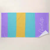 Serviette De Plage Lavande Aqua Yellow Wide Stripes Personnalisé (Devant)
