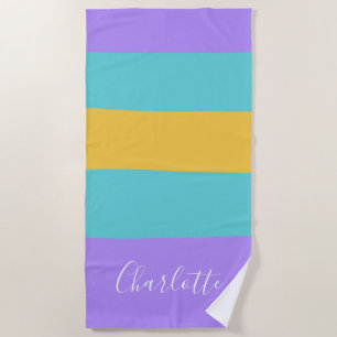 Serviette De Plage Lavande Aqua Yellow Wide Stripes Personnalisé