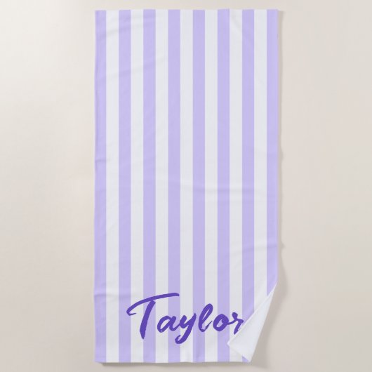 Serviette De Plage Lavande légère et bande de cabane blanche (Devant)