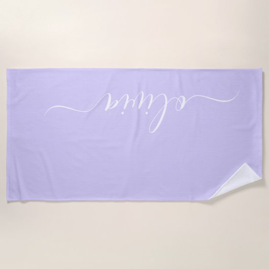 Serviette De Plage Lavande Purple Script Moderne Fille Monogramme Nom (Devant)