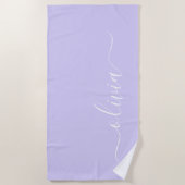 Serviette De Plage Lavande Purple Script Moderne Fille Monogramme Nom (Devant)