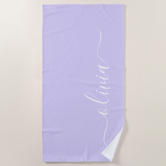 Serviette De Plage Lavande Purple Script Moderne Fille Monogramme Nom (Devant)
