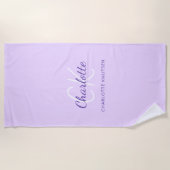 Serviette De Plage Lavender violet monogramme initiales nom script (Devant)