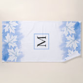 Serviette De Plage Laver et monogramme bleu feuille d'érable (Devant)