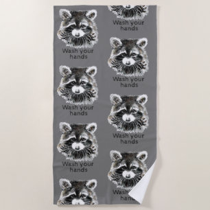 Serviette De Plage Lavez vos mains amusant Raccoon Animal Citation Ar