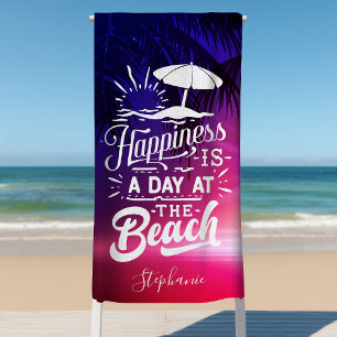 Serviette De Plage Le bonheur est une journée à la plage personnalisé