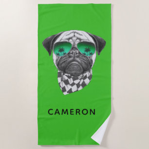 Serviette De Plage Le carlin de Miami ajoutent votre nom